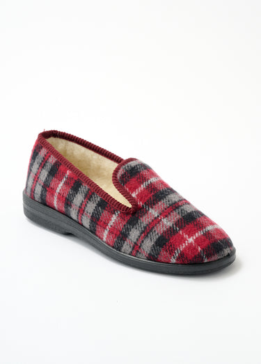 Chaussons grande largeur fourrés laine mixtes Ecossais Bordeaux