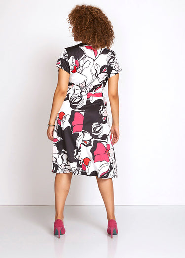 Robe courte évasée effet cache-coeur Noir / Blanc