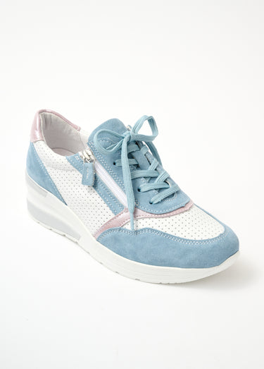 Baskets grande largeur compensées cuir Bleu / Blanc