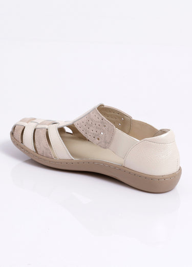 Ballerines largeur confort élastiquées cuir Beige