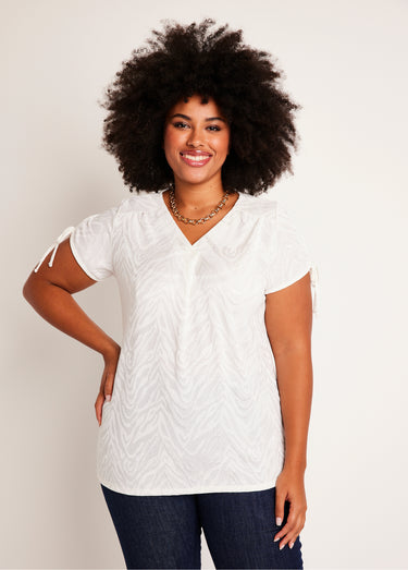 T-shirt long ample col V Ecru
