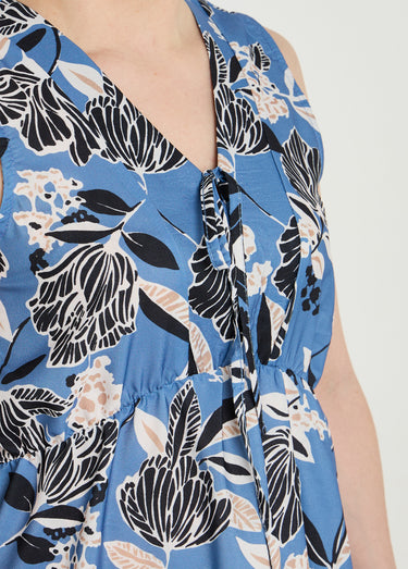Robe satinée, motif fleurs d'Orient Bleu Imprime
