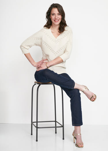 Pull maille brillante fantaisie ajourée Beige