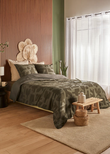 Parure de lit 3 pièces 240x220cm NYER Vert Kaki