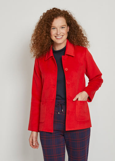 Veste manteau tissu uni ou pied-de-coq Rouge