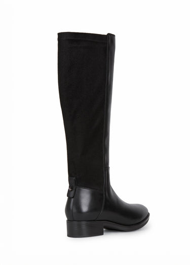 Bottes cavalières plates cuir lisse et suédé Noir