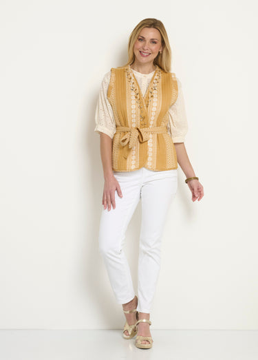 Veste matelassée sans manches détails strass Jaune