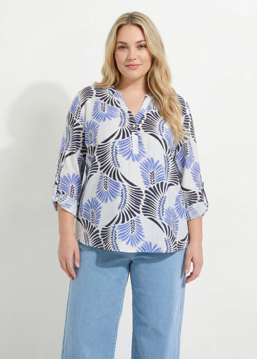 Tunique boutonnée motif feuillage pop Imprime/Bleu