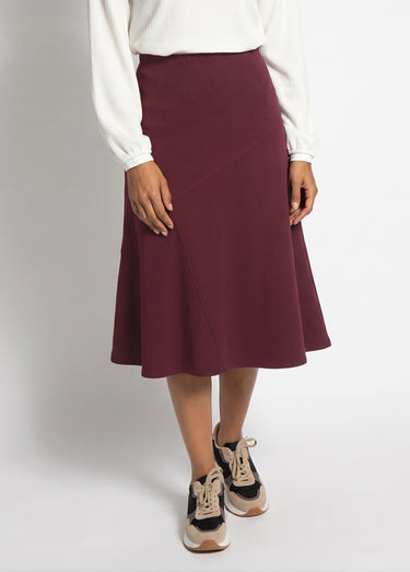 Jupe longue évasée tissu extensible Bordeaux