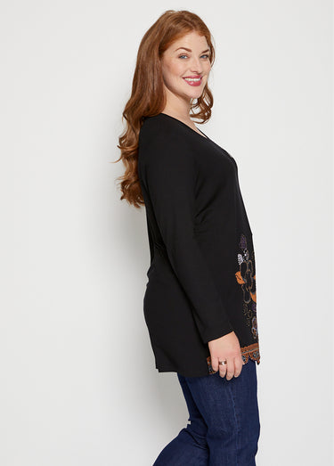 Tunique longue motif pailleté fleurs Noir