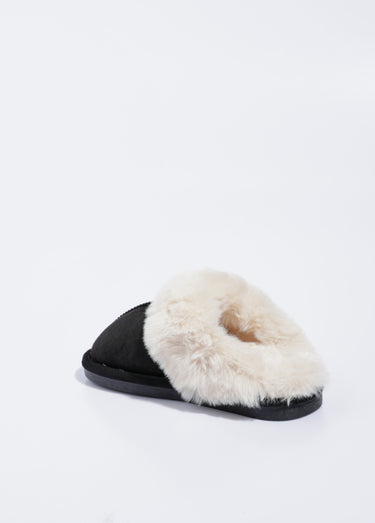 Chaussons mules avec fourrure synthétique Noir