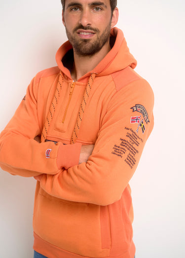 Sweat à capuche demi zip manches longues Orange Fluo