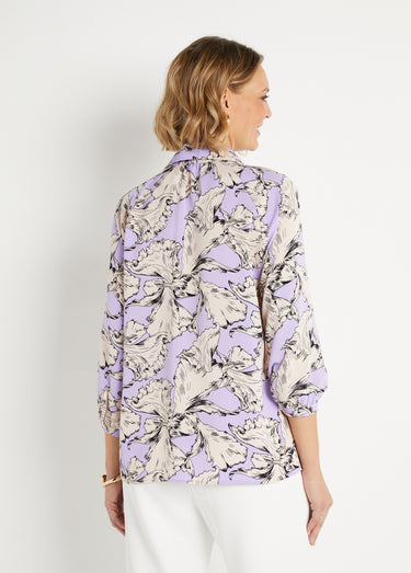Tunique longue col chemise motif graphique Violet/ Blanc