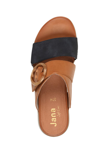 Mules bicolores avec semelle compensée Marron