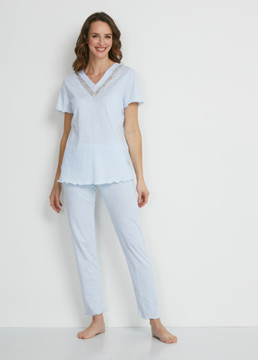 Pyjama détails tulle brodé Bleu Ciel