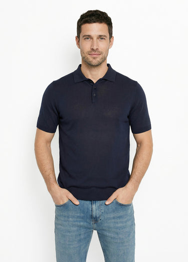 Polo en maille fine, manches courtes Marine