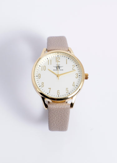 Montre ronde métal bracelet simili cuir
