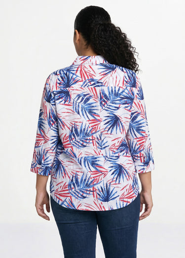 Chemisier boutonné long coton imprimé Imprime/Bleu