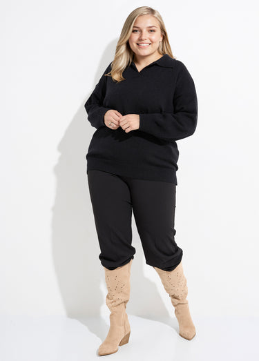 Pull en maille col polo, coupe confort Noir