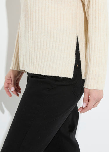 Pull col roulé manches longues descendues Uni Ecru