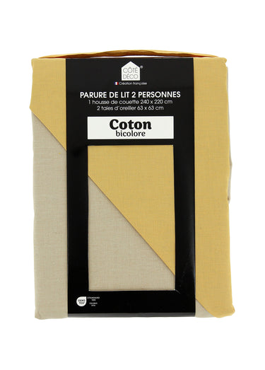 Parure housse de couette bicolore, coton Dore