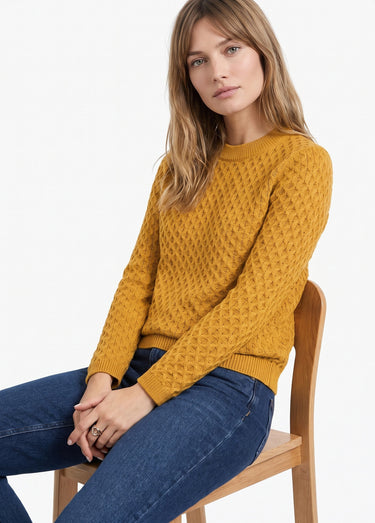 Pull chaud court col montant maille épaisse Curry
