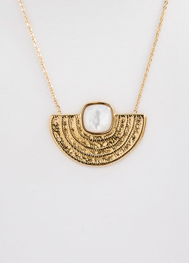 Collier acier inoxydable pendentif nacré Dore/Blanc