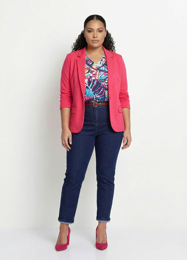 Veste droite boutonnée maille milano unie Rose
