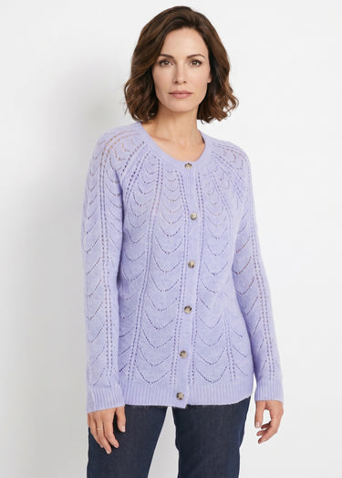 Gilet cardigan boutonné chiné ajouré col rond Parme