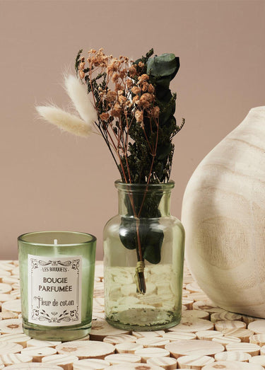Coffret bougie parfumée + fleurs séchées bouquet Fleur de coton