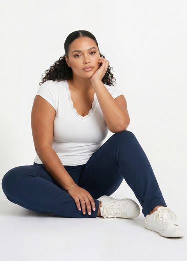 Legging coton stretch taille élastiquée Marine