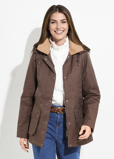 Veste déperlante courte avec col velours Chocolat/Camel