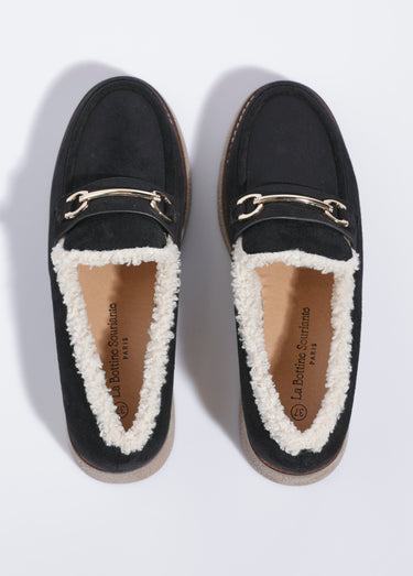 Mocassins fourrés semelle aspect crêpe Noir