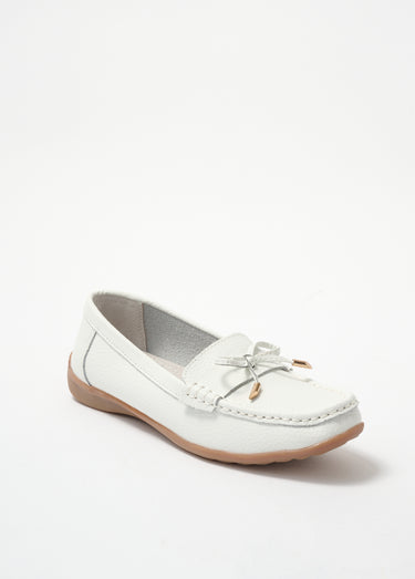 Mocassins confortables plats en cuir Blanc