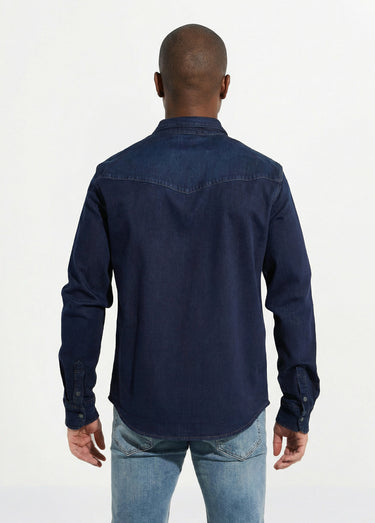 Chemise en jean brut, pressions métal Bleu