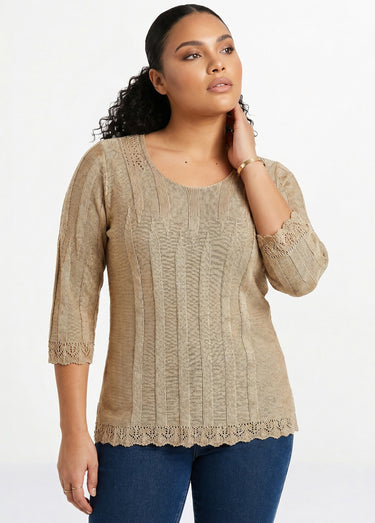 Pull court ajouré col rond Ficelle