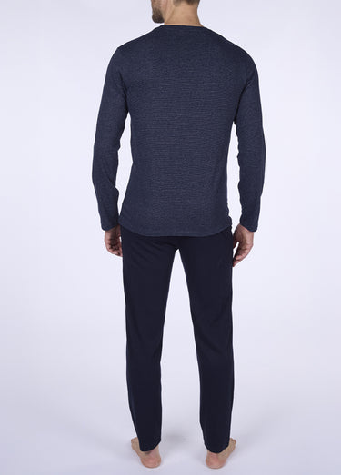 Pyjama long 2 pièces coton logo placé Marine