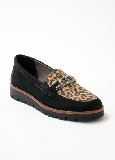 Mocassins grande largeur cuir chaîne à maillons Leopard
