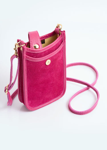 Pochette téléphone cuir  suédé véritable Fuchsia