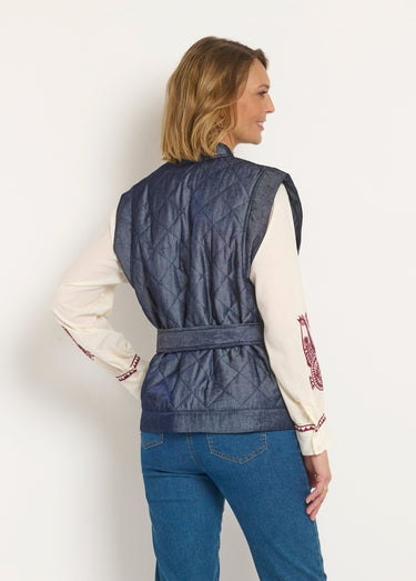 Veste matelassée sans manches avec ceinture Indigo