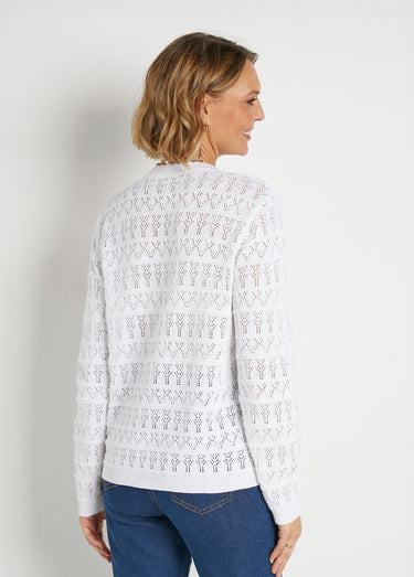 Gilet ajouré col V boutonné coton mélangé Blanc