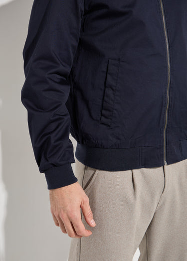 Blouson zippé forme Harrington col cotes Bleu Fonce