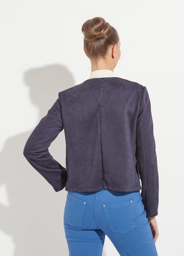 Veste sans col boutonnée courte marine Marine