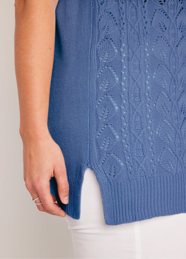 Pull-tunique long col V Bleu