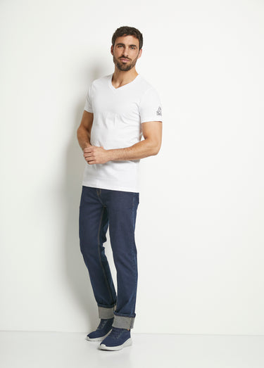 T-shirts col V avec logo à l'épaule Blanc Lot 2