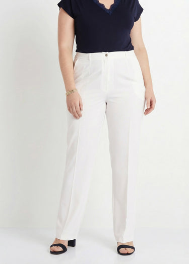 Pantalon droit uni taille semi élastiquée Blanc