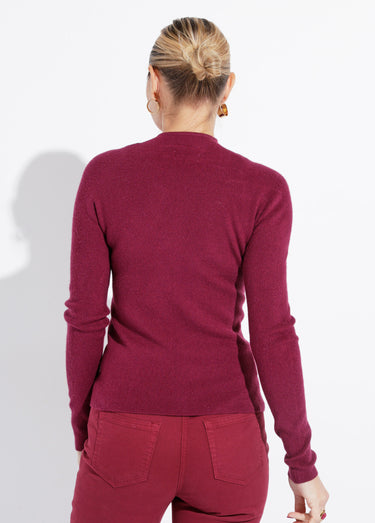 Pull col roulotté forme ajustée Bordeaux