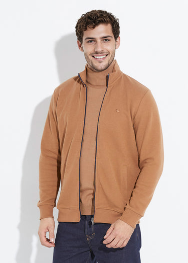 Gilet zippé doux en maille, col montant Beige