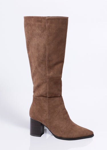 Bottes suédine pointues à talon Taupe