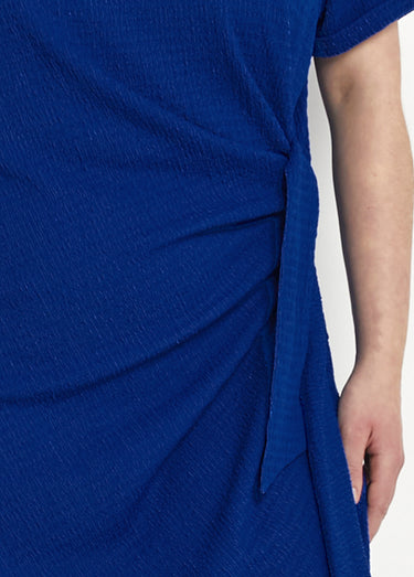 Robe courte unie drapée effet cache-ventre Bleu